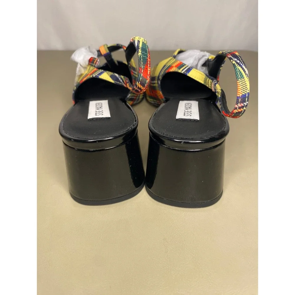 New Steve Madden Yellow Plaid Block Heel Slingback Pumps Mules 10 Punk Preppy